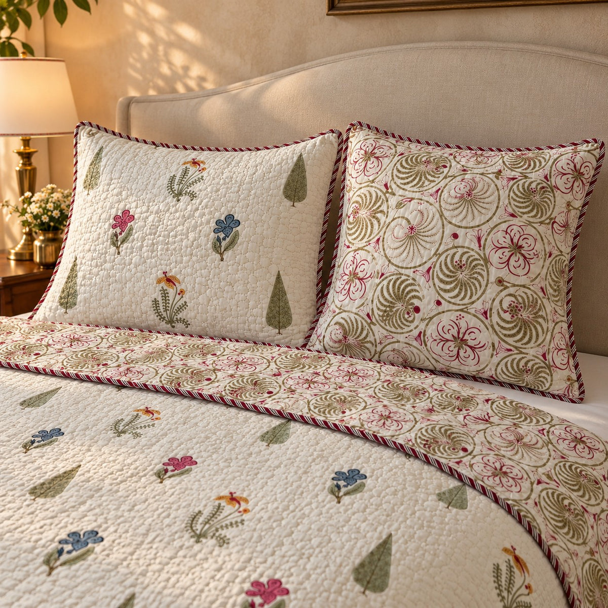 Meadow Buti Reversible Quilted Bedcover - BC_QT_KS_002 - pillow covers