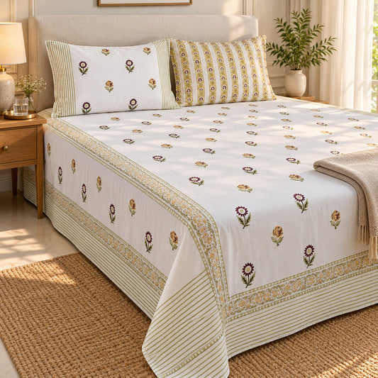 Plum Sunflower Buti Khwaab Bedsheet - BS_KH_KS_004 - bed lifestyle