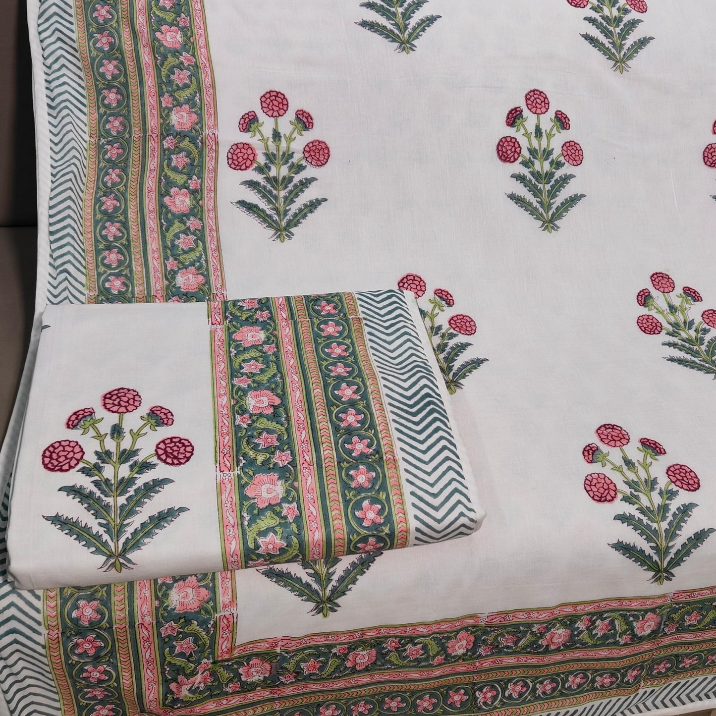 Gulfam: 100% Cotton Mulmul Double Side Hand Block Printed Single Bed Dohar (Set of 2)