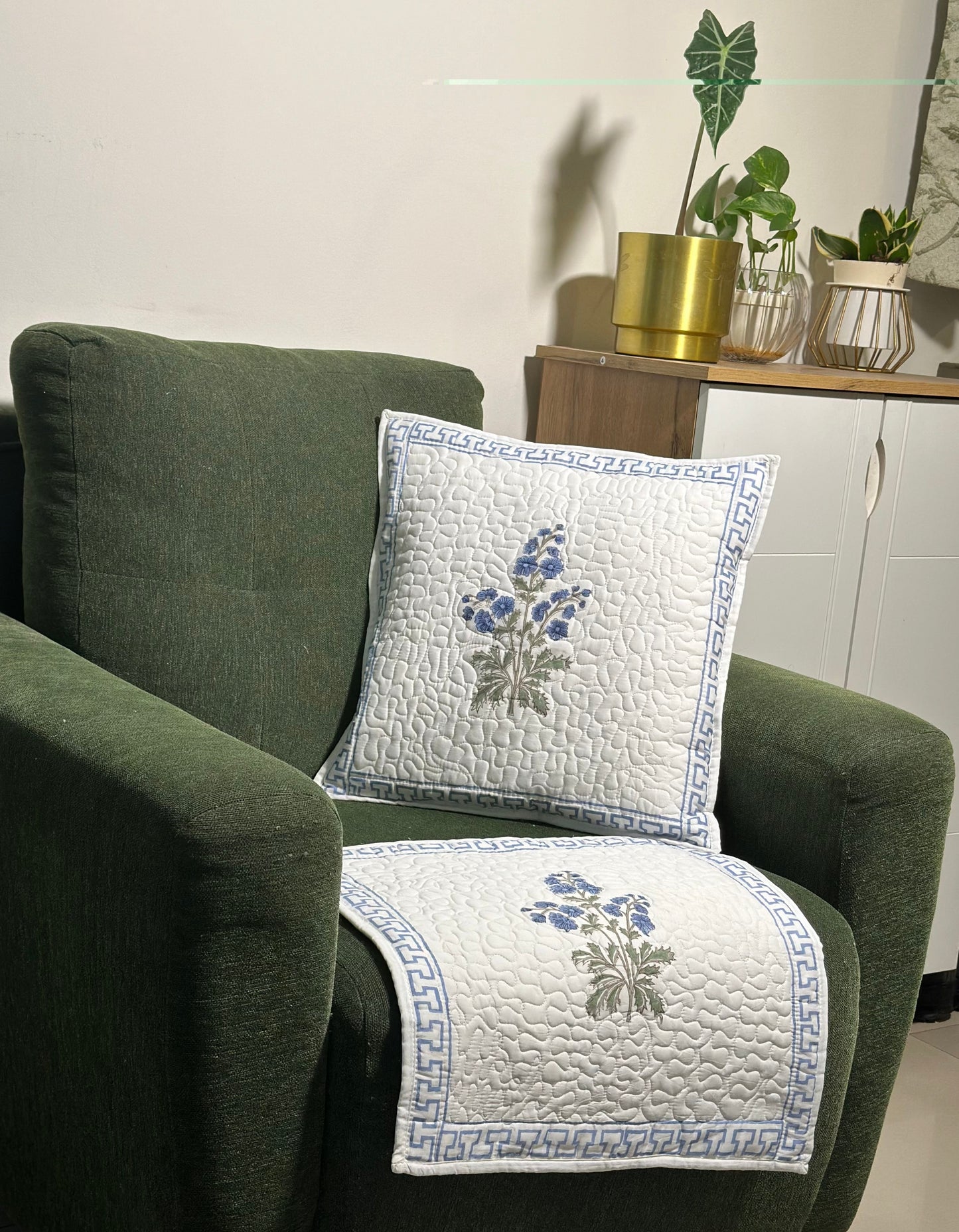 Neelam Bagh Hand Block Print Cushion Covers - Quilted (Set of 2)