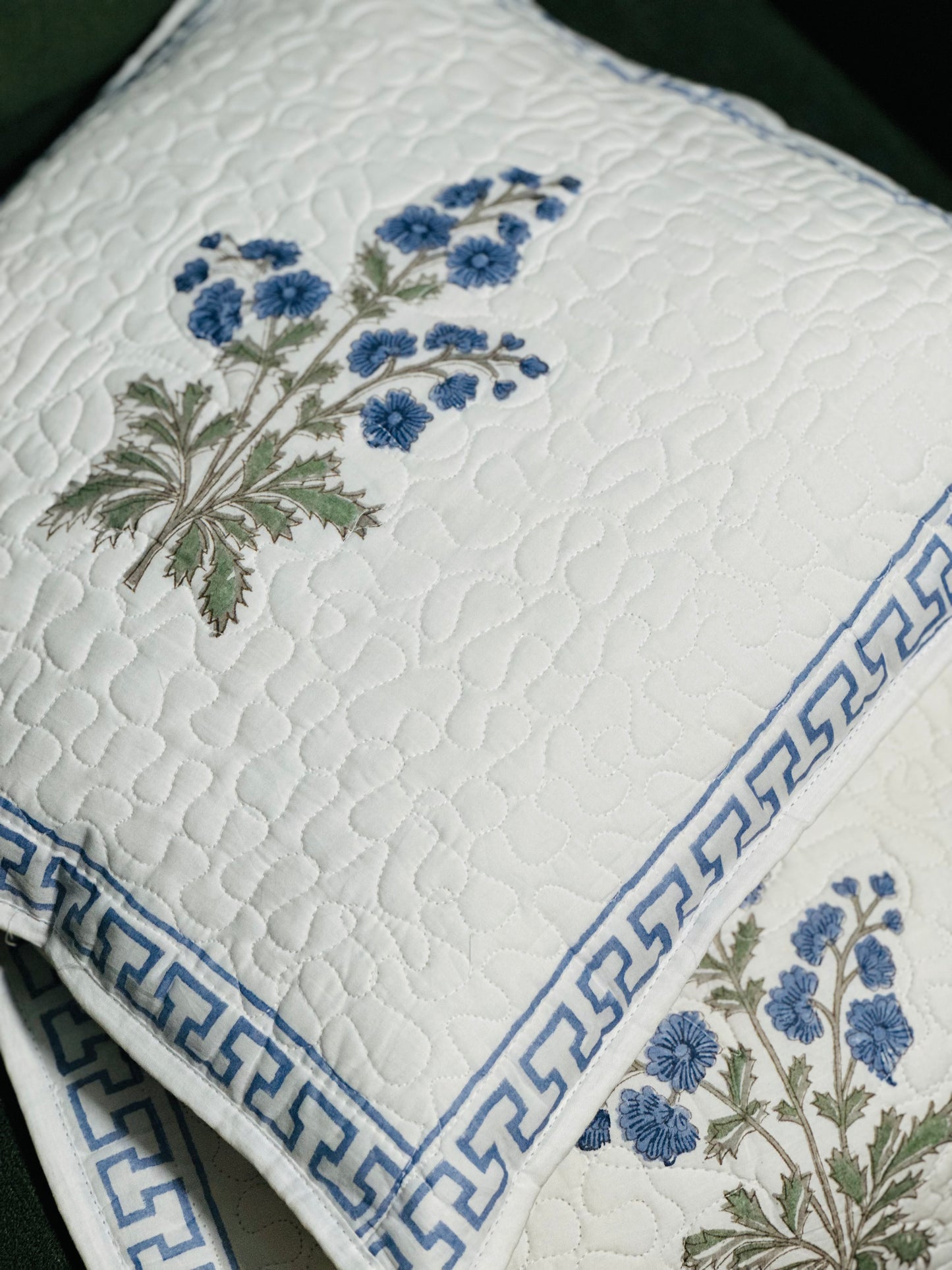 Neelam Bagh Hand Block Print Cushion Covers - Quilted (Set of 2)