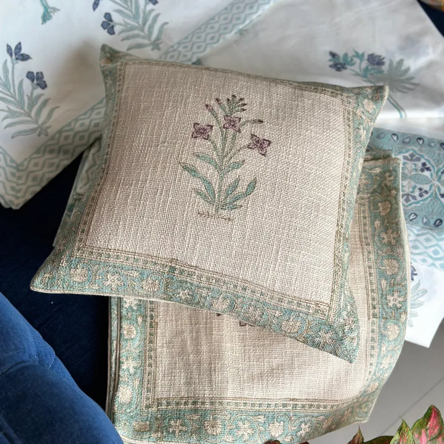 Mosaic Hand Block Print Cushion Covers Cotton Jute (Set of