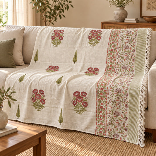 Crimson Peony Cypress Baithak Sofa Throw - ST_BT_CJ_009 - sofa lifestyle