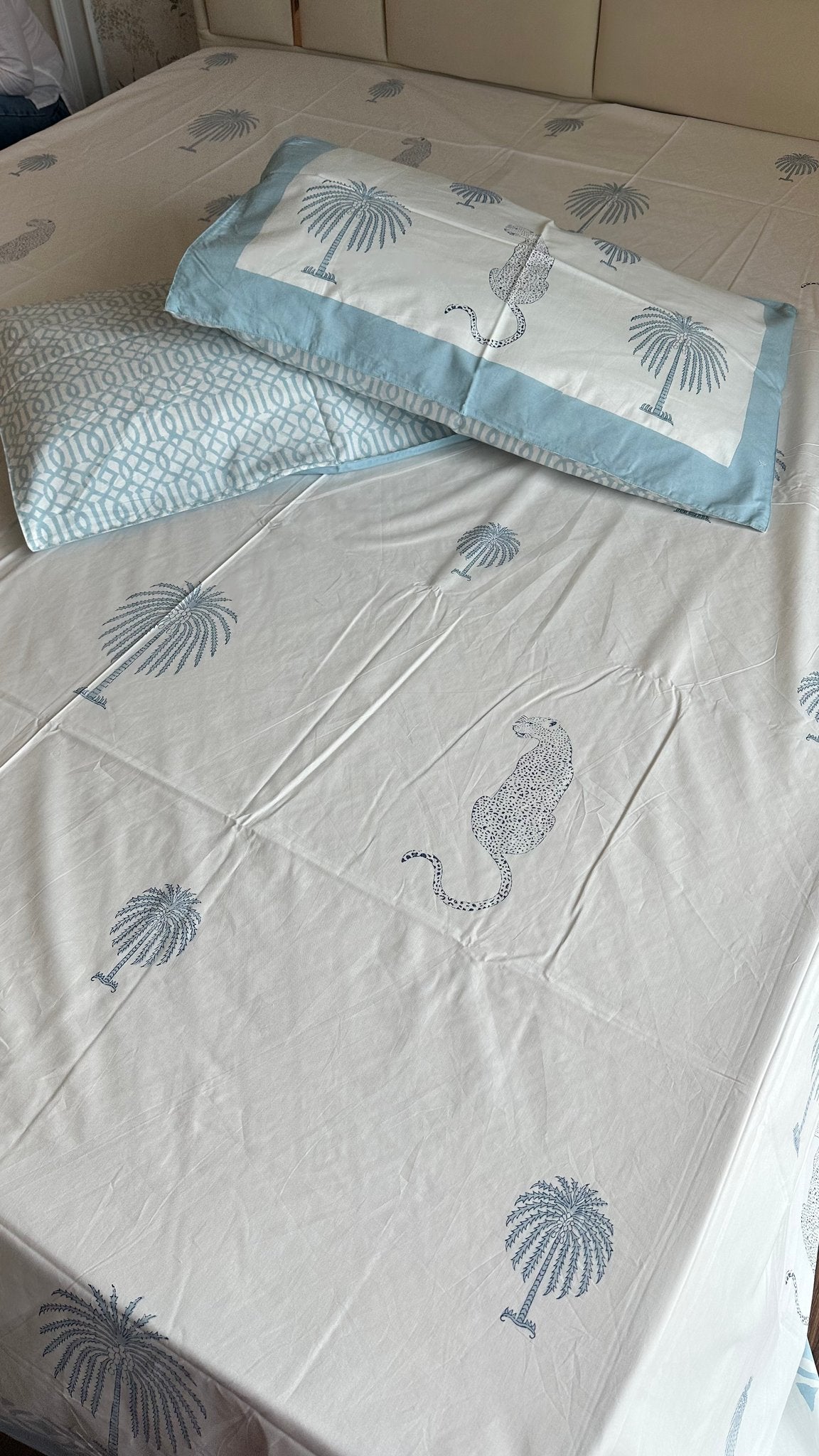 Morning Mist Jungle Sanganeri hand block printed king bedsheet — Artisan's Thread