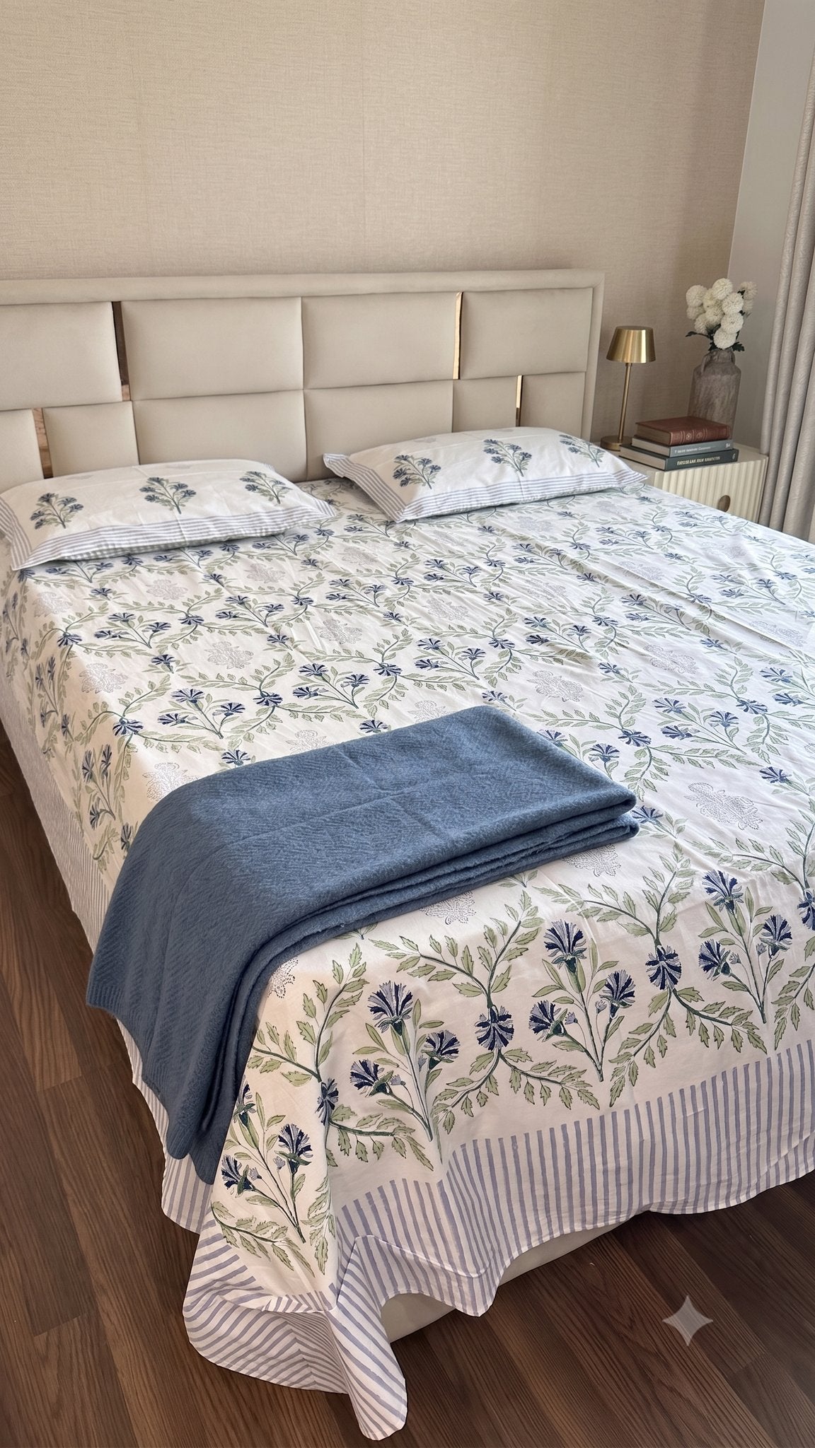 The Classic Indigo Jaal Sanganeri hand block printed king bedsheet — Artisan's Thread