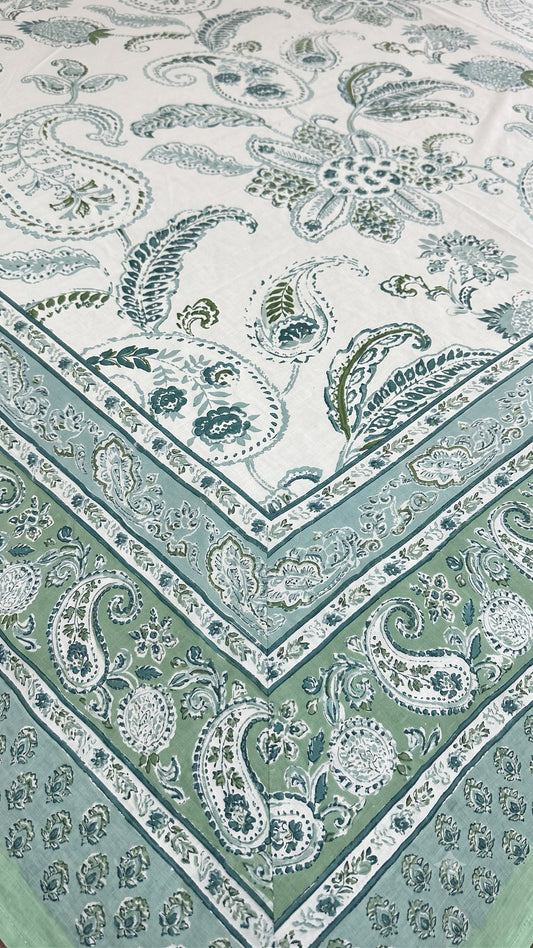 Sanganeri Mint Ambi Sanganeri hand block printed king bedsheet — Artisan's Thread