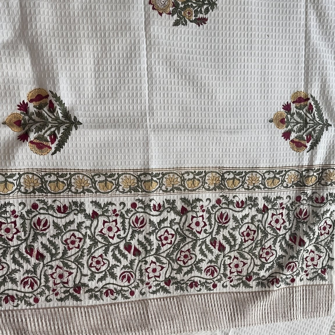 Purple Iris hand block printed waffle cotton towel — Artisan's Thread