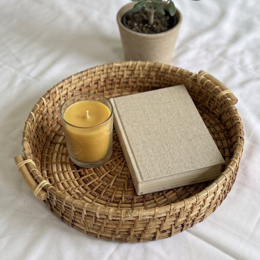 Round nesting cane tray with handles — handwoven in Assam, Artisan's Thread