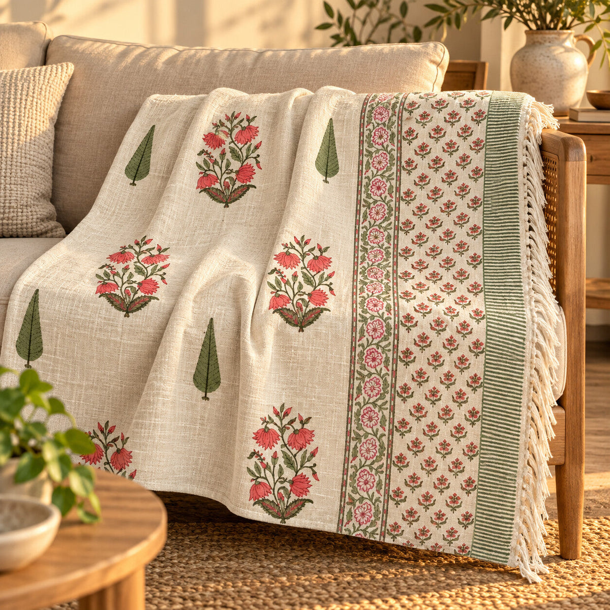 Brick Rose Cypress Baithak Sofa Throw - ST_BT_CJ_008 - folded lifestyle