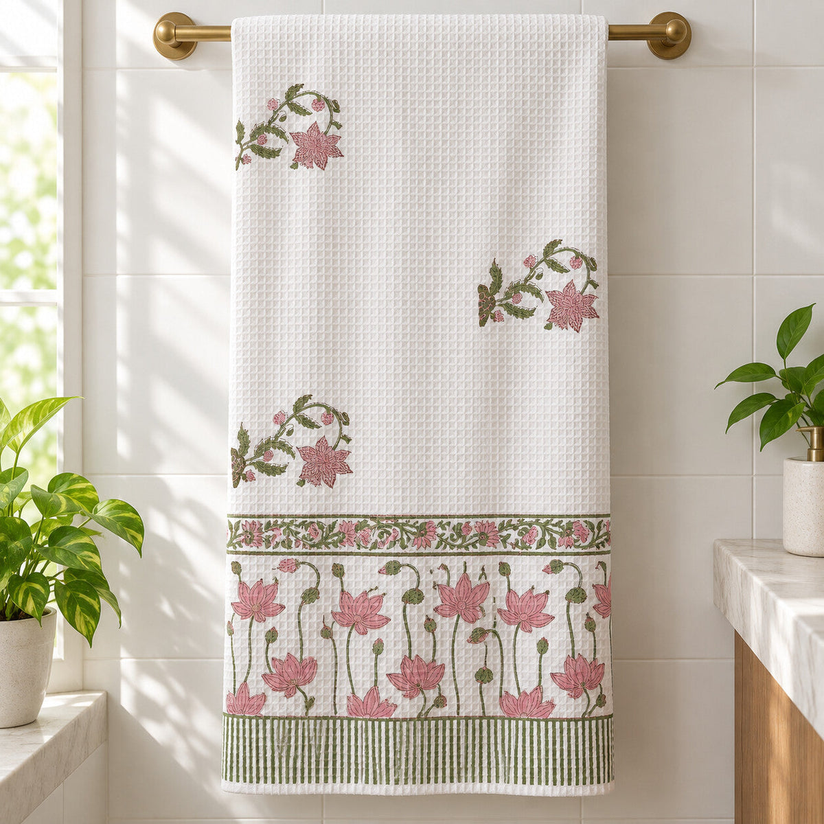 Pink Lotus Sahaj Waffle Bath Towel - TW_SH_SG_001 - lifestyle