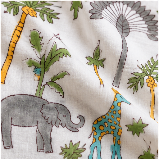 Grey Palm Safari Reversible Hand Block Printed Mulmul Cotton Baby Dohar (40x60 in)