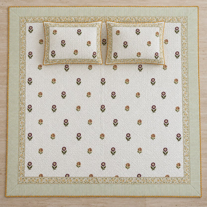 Ivory Buti Reversible Quilted Bedcover - BC_QT_KS_001 - full print flat lay