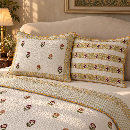 Ivory Buti Reversible Quilted Bedcover - BC_QT_KS_001 - pillow covers
