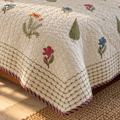 Meadow Buti Reversible Quilted Bedcover - BC_QT_KS_002 - border and motif detail