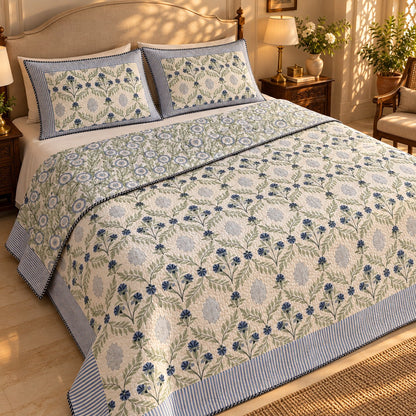 Indigo Jaal Reversible Quilted Bedcover - BC_QT_KS_003 - reversible design