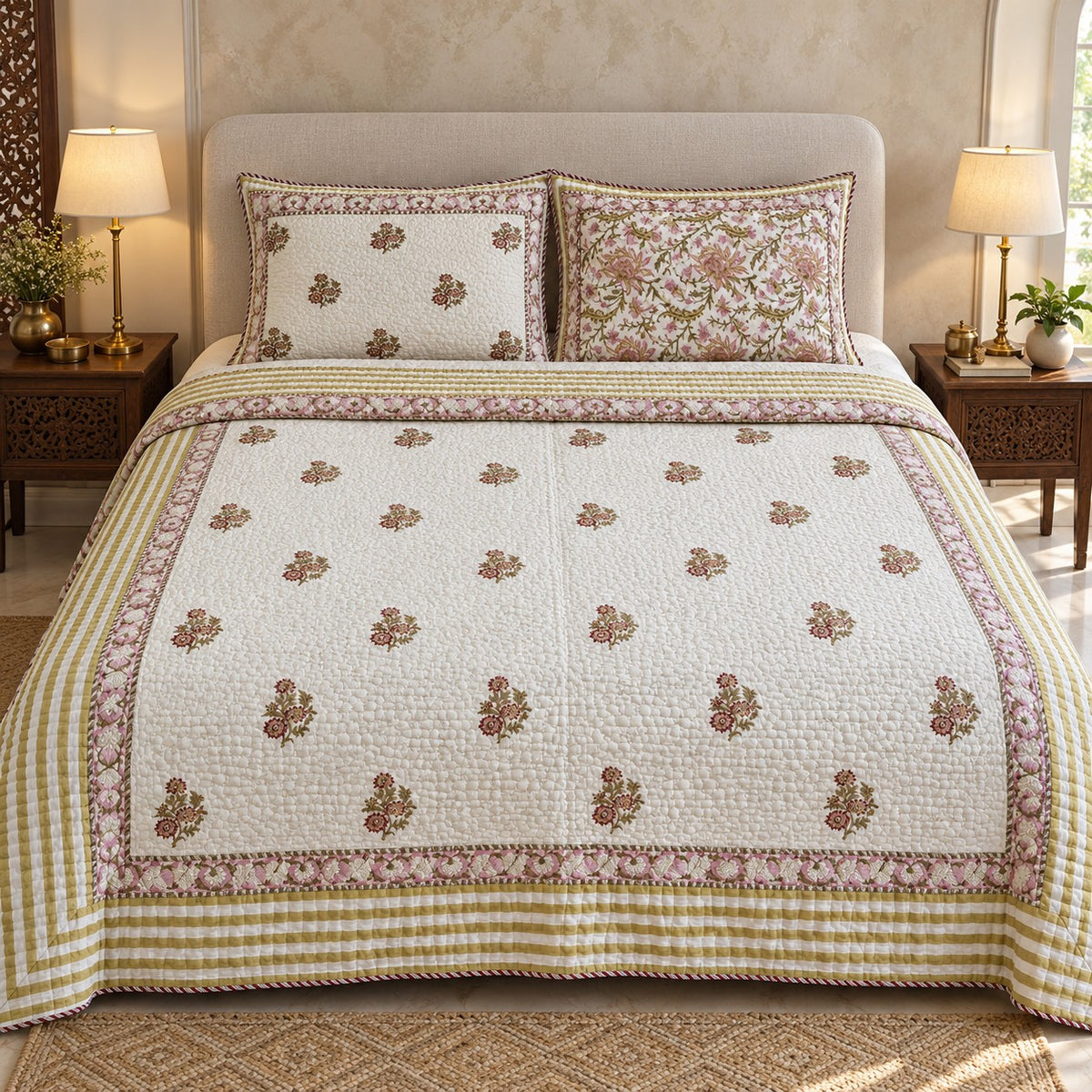 Rose Posy Reversible Quilted Bedcover - BC_QT_KS_004 - hero