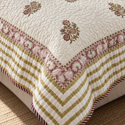 Rose Posy Reversible Quilted Bedcover - BC_QT_KS_004 - border and motif detail