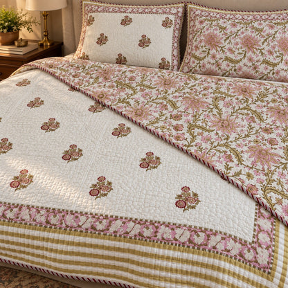 Rose Posy Reversible Quilted Bedcover - BC_QT_KS_004 - reversible design