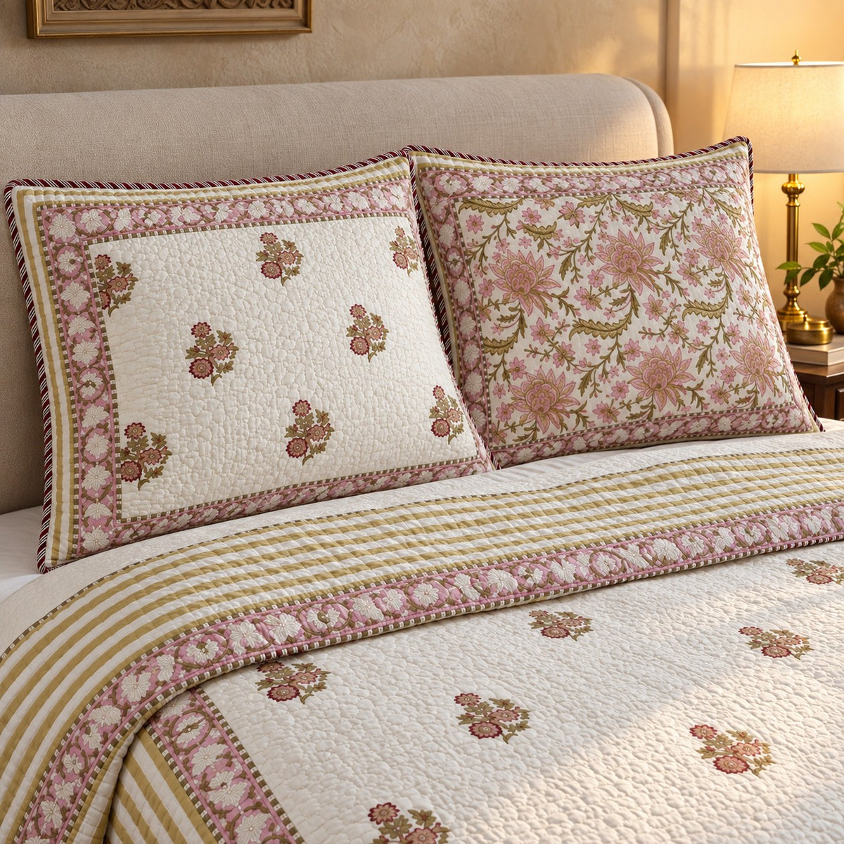 Rose Posy Reversible Quilted Bedcover - BC_QT_KS_004 - pillow covers