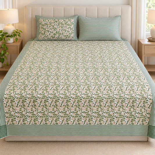 Sage Pomegranate Vine Khwaab Bedsheet - BS_KH_KS_001 - hero