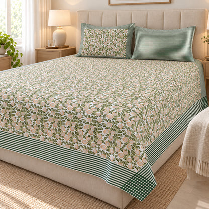 Sage Pomegranate Vine Khwaab Bedsheet - BS_KH_KS_001 - bed lifestyle