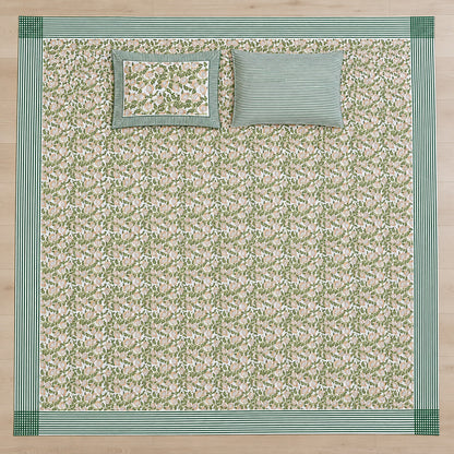Sage Pomegranate Vine Khwaab Bedsheet - BS_KH_KS_001 - full print flat lay