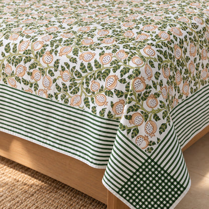 Sage Pomegranate Vine Khwaab Bedsheet - BS_KH_KS_001 - corner and fabric close-up