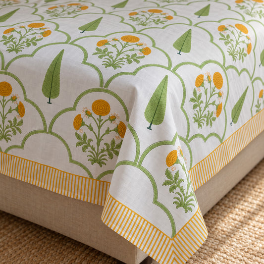 Marigold Arch Khwaab Bedsheet - BS_KH_KS_002 - corner and fabric close-up
