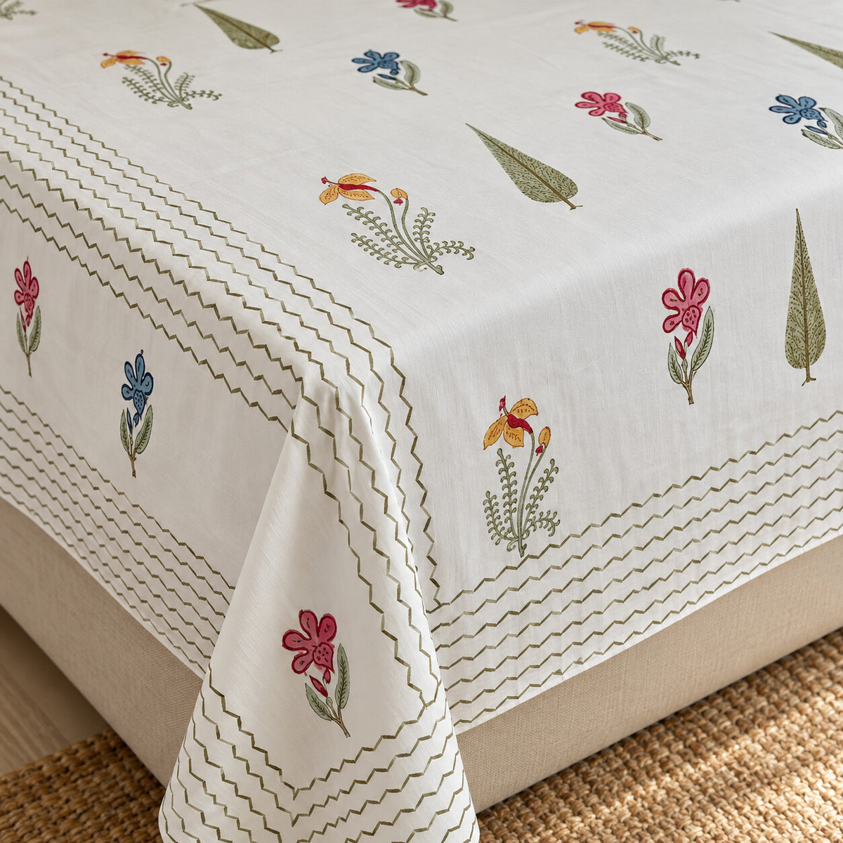 Meadow Buti Khwaab Bedsheet - BS_KH_KS_003 - corner and fabric close-up