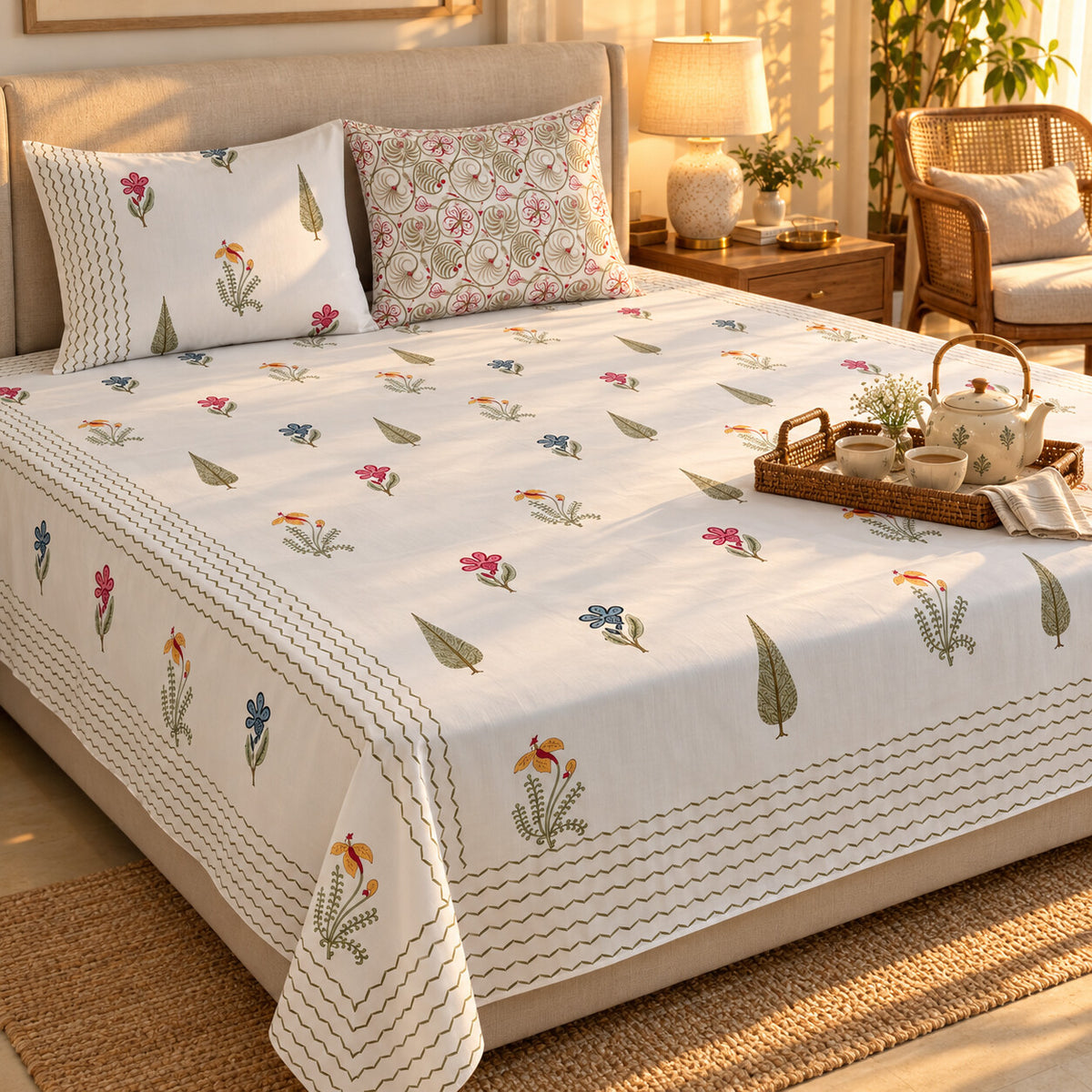 Meadow Buti Khwaab Bedsheet - BS_KH_KS_003 - golden hour lifestyle