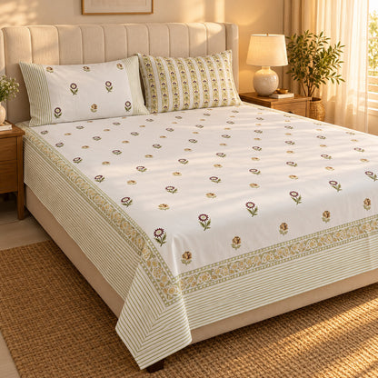 Plum Sunflower Buti Khwaab Bedsheet - BS_KH_KS_004 - golden hour lifestyle