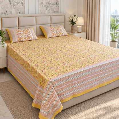 Sunny Yellow Floral Naaz Bedsheet - BS_NZ_KS_002 - angle