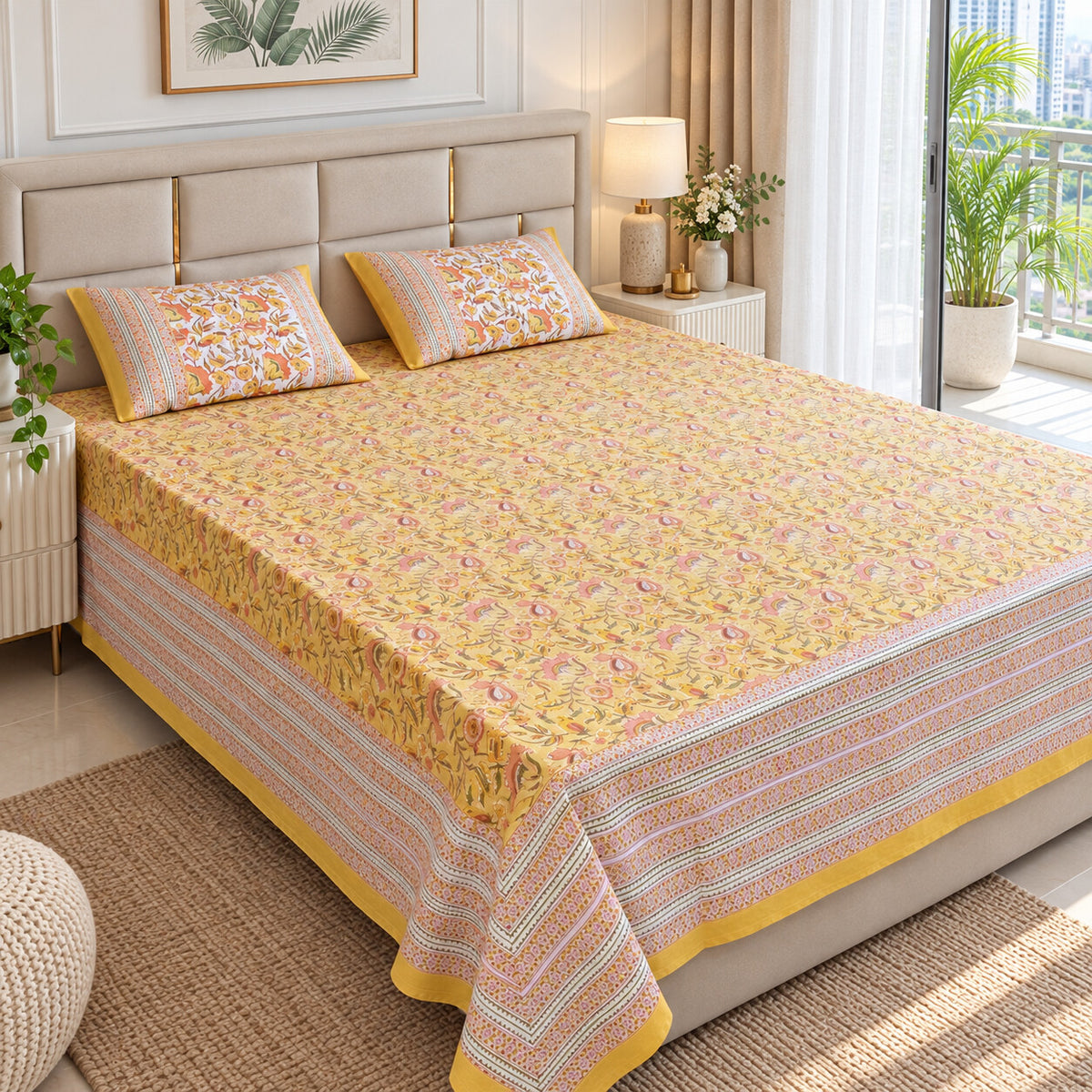 Sunny Yellow Floral Naaz Bedsheet - BS_NZ_KS_002 - lifestyle