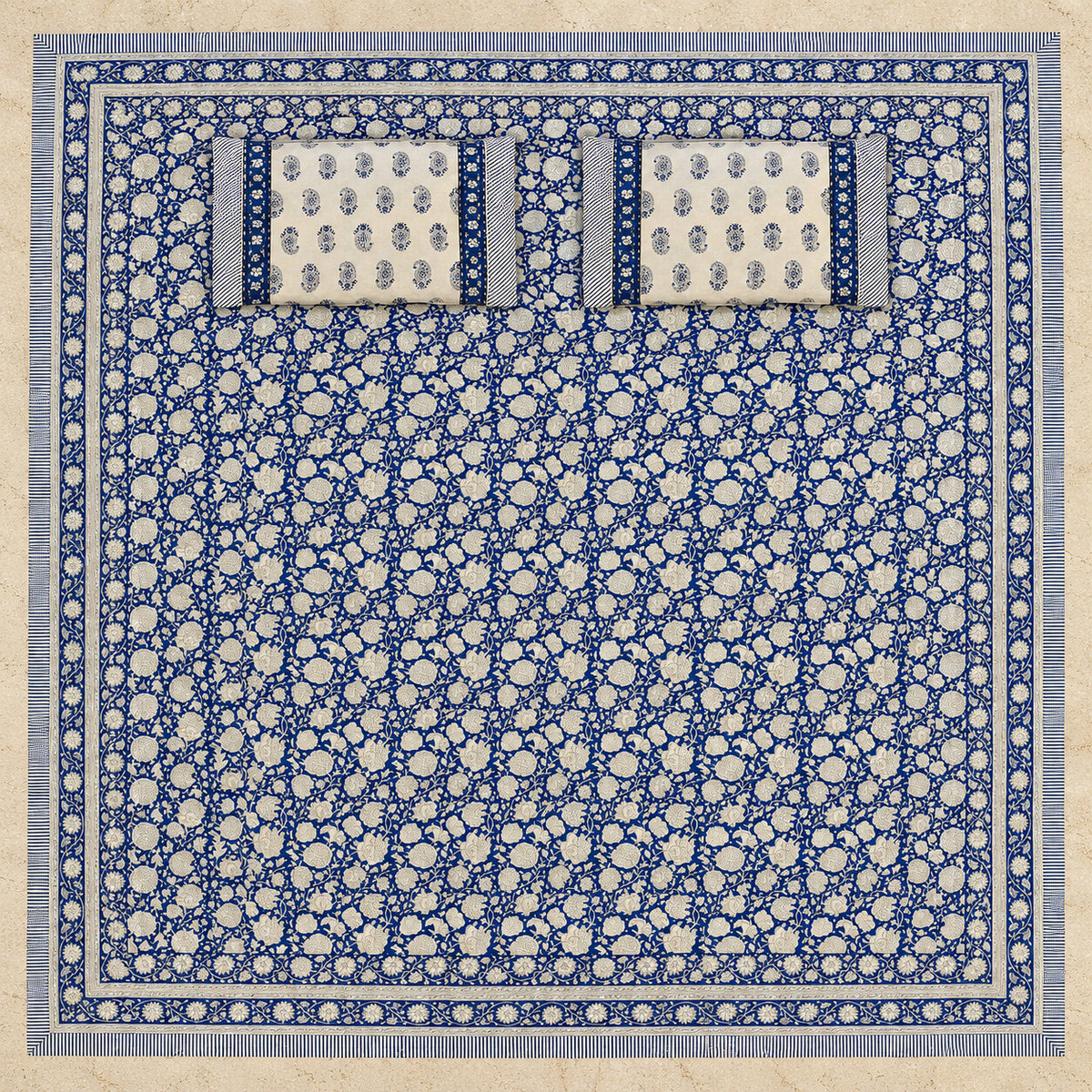 Indigo Floral Jaal Naaz Bedsheet - BS_NZ_KS_003 - full print