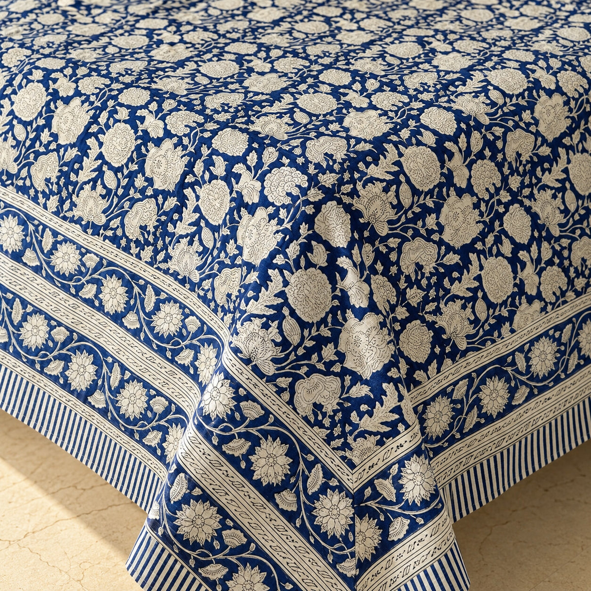 Indigo Floral Jaal Naaz Bedsheet - BS_NZ_KS_003 - fabric close-up