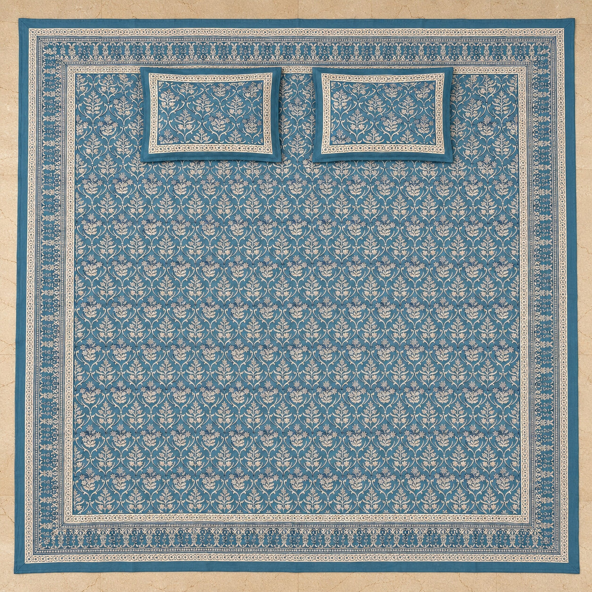 Sky Blue Floral Jaal Naaz Bedsheet - BS_NZ_KS_004 - full print