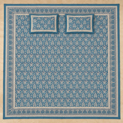 Sky Blue Floral Jaal Naaz Bedsheet - BS_NZ_KS_004 - full print