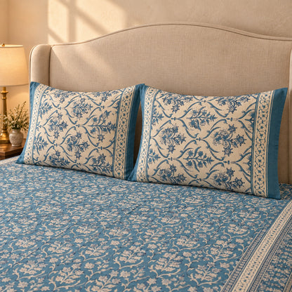 Sky Blue Floral Jaal Naaz Bedsheet - BS_NZ_KS_004 - pillow covers