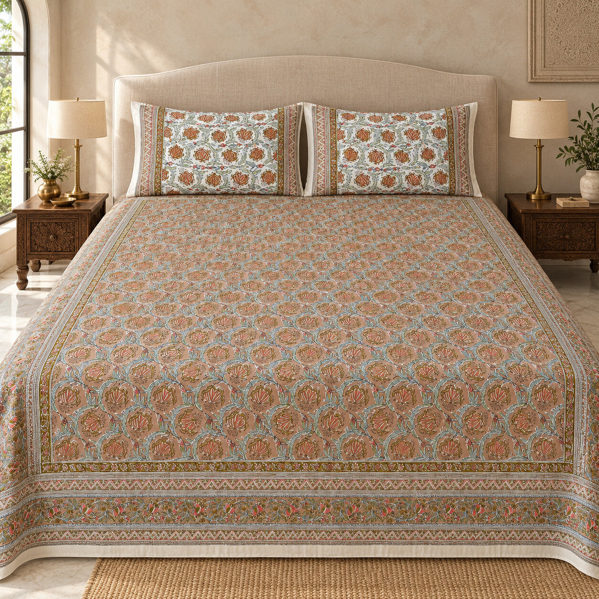 Terracotta Blossom Jaal Naaz Bedsheet - BS_NZ_KS_005 - hero