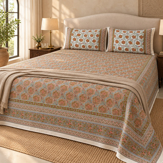 Terracotta Blossom Jaal Naaz Bedsheet - BS_NZ_KS_005 - editorial 3/4 view