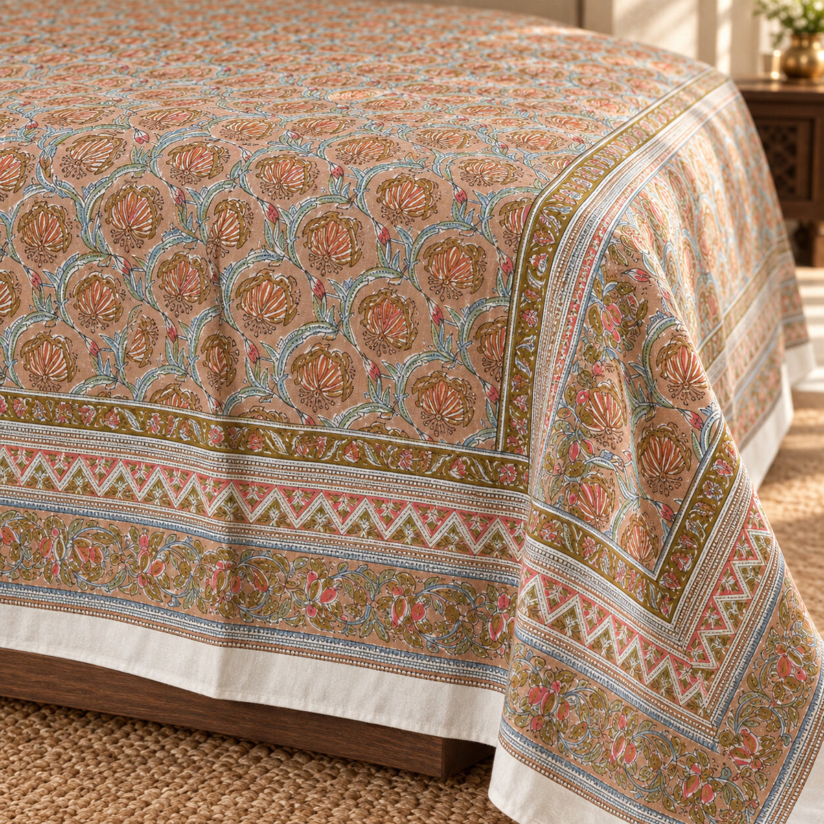 Terracotta Blossom Jaal Naaz Bedsheet - BS_NZ_KS_005 - fabric close-up
