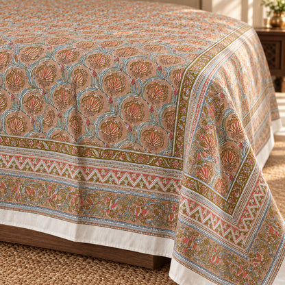 Terracotta Blossom Jaal Naaz Bedsheet - BS_NZ_KS_005 - fabric close-up