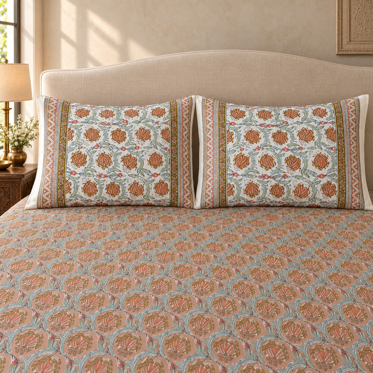 Terracotta Blossom Jaal Naaz Bedsheet - BS_NZ_KS_005 - pillow covers