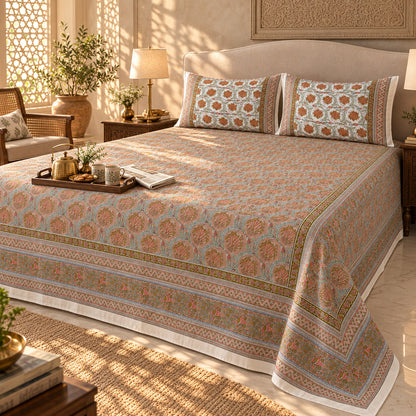 Terracotta Blossom Jaal Naaz Bedsheet - BS_NZ_KS_005 - golden hour
