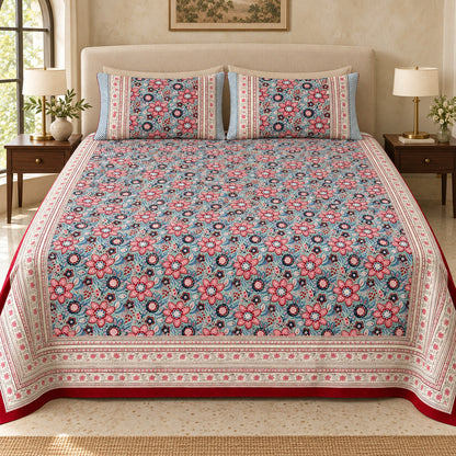 Rose Blue Blossom Naaz Bedsheet - BS_NZ_KS_006 - hero