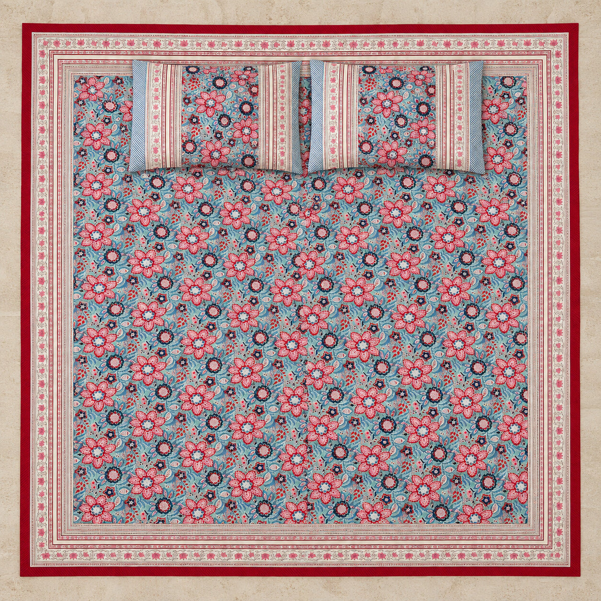 Rose Blue Blossom Naaz Bedsheet - BS_NZ_KS_006 - full print