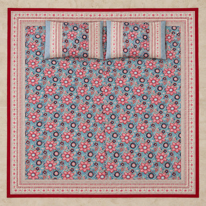Rose Blue Blossom Naaz Bedsheet - BS_NZ_KS_006 - full print