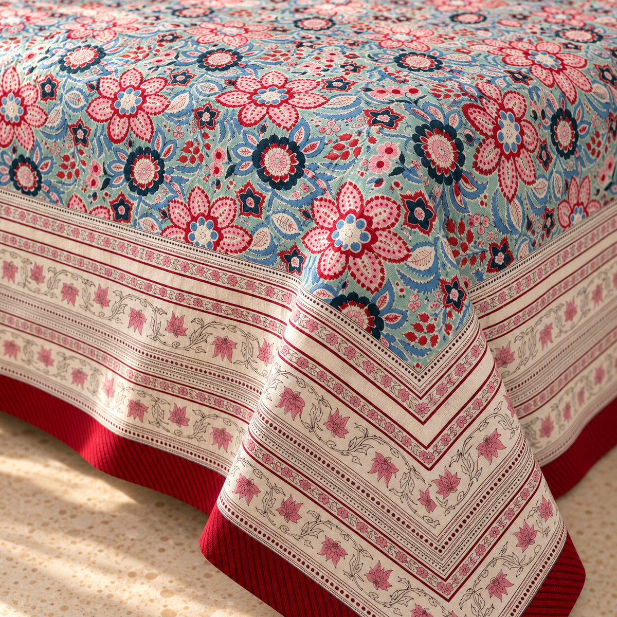 Rose Blue Blossom Naaz Bedsheet - BS_NZ_KS_006 - fabric close-up