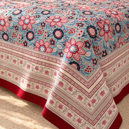 Rose Blue Blossom Naaz Bedsheet - BS_NZ_KS_006 - fabric close-up
