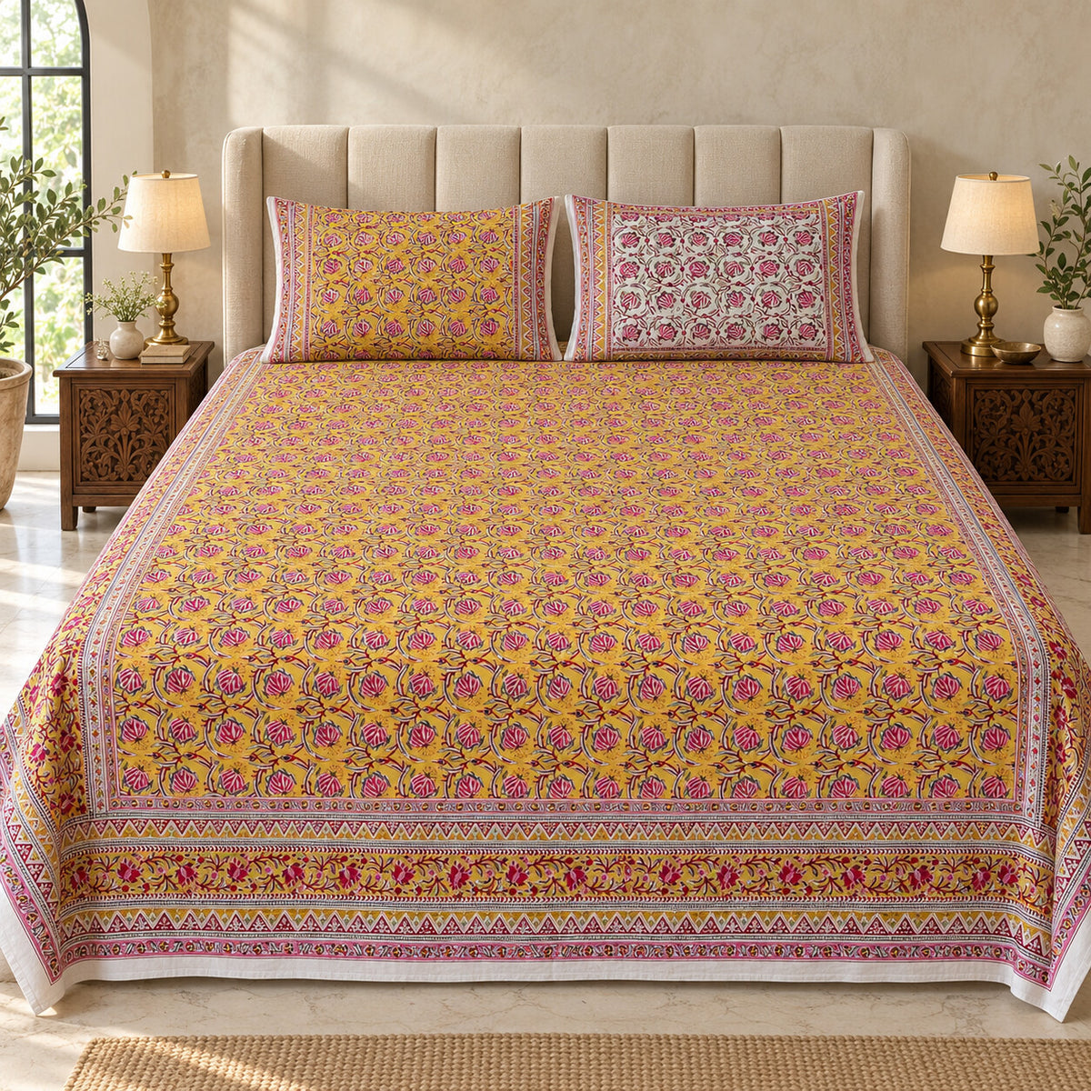 Mustard Rosebud Jaal Naaz Bedsheet - BS_NZ_KS_007 - hero